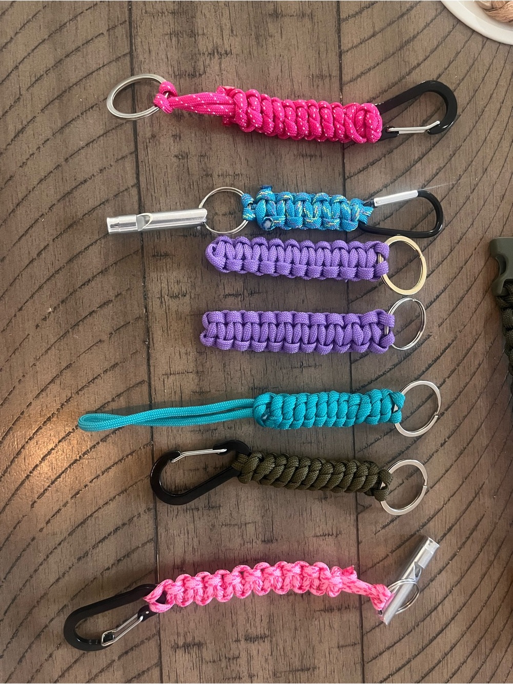 Paracord keychains whistle etc